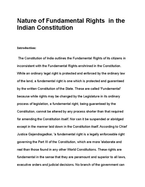 Nature of Fundamental Rights in the Indian Constitution - Nature of ...