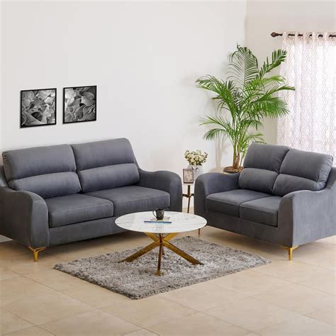 Buy Bianca Velvet 3+2 Seater Sofa Set - Grey from Home Centre at just ...