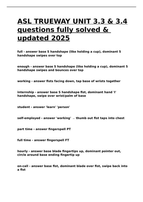 ASL TRUEWAY UNIT 3.3 & 3.4 questions fully solved & updated 2025 ...