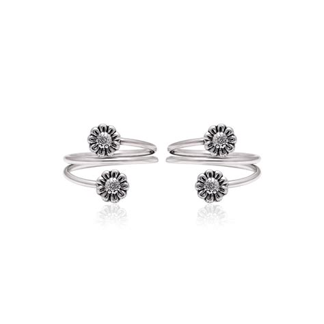 Abhooshan pair of Front Open Flower Oxidised Toe Rings Bichiya pure 925 ...
