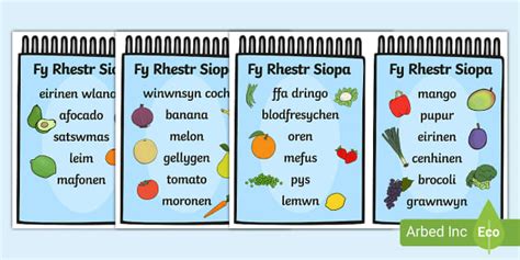 Cardiau Chwarae Rôl: Rhestr Siopa Ffrwythau a Llysiau
