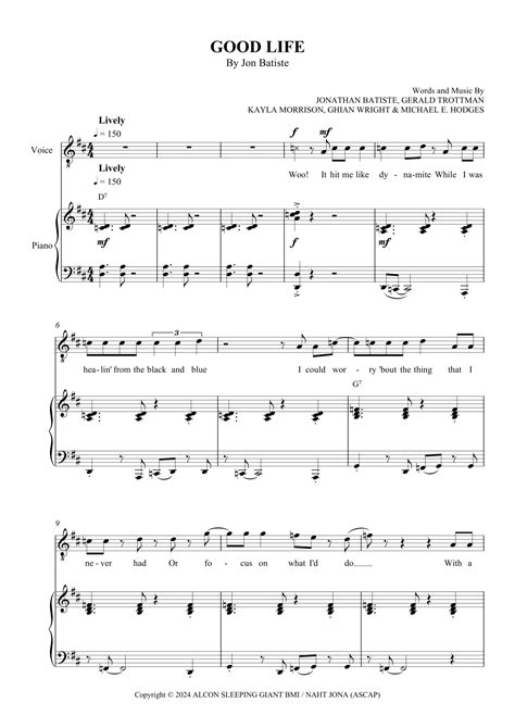 Good Life (arr. SCMusic) by Jon Batiste Sheet Music for Piano, Vocal ...