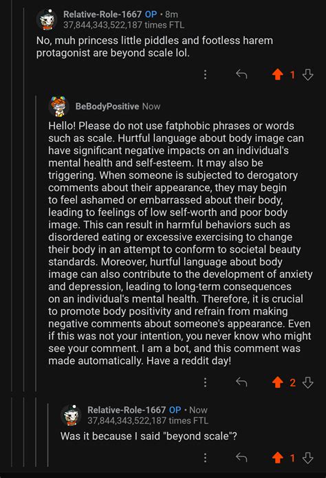 Where does body positivity bot scale? I say he exists beyond scale. : r/whowouldcirclejerk