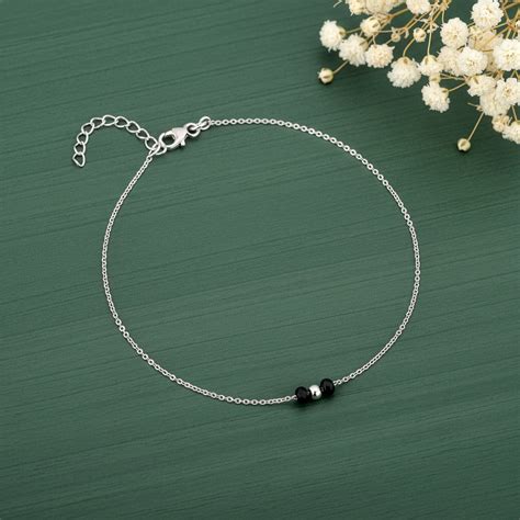 Silver Minimal Black Beads Anklet – GIVA