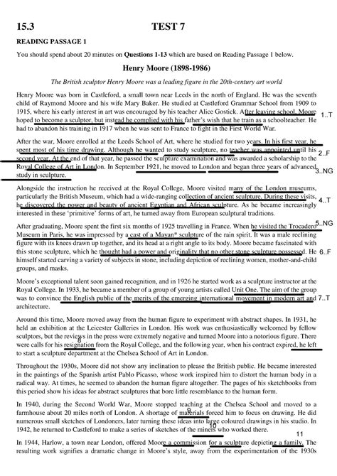 ANSWERS Reading 15.3 Marked - 15 TEST 7 READING PASSAGE 1 You should ...