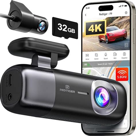 REDTIGER F9 Dash Cam 4K Front and Rear 1080P, Built-in 5.8GHz WiFi and ...
