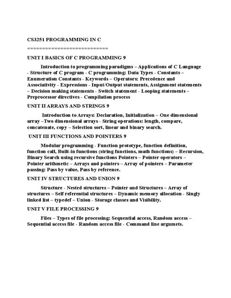 C-Notes-Iunit - c programming notes first unit - CS3251 PROGRAMMING IN ...