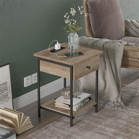 Buy Nightstand with Charging Station, Flip Top End Table with USB Ports ...