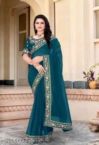 Buy MIYANIFAB Embroidered, Floral Print Bollywood Georgette Dark Green ...