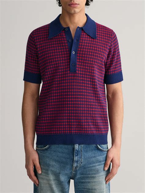Shop Gant Men Blue Checked Polo Sweater Online