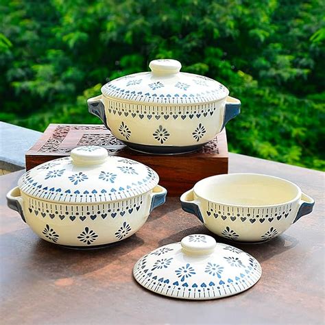 StyleMyWay Hand Painted Large Ceramic Serving Donga Set for Kitchen ...