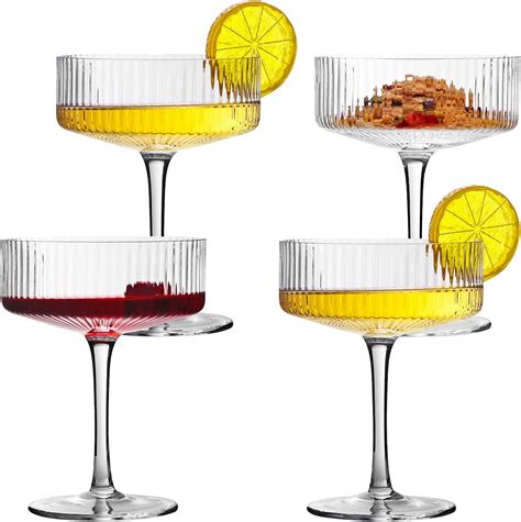 Amazon.com | VIFVOR Martini Glass Set of 4, Ribbed Coupe Cocktail ...