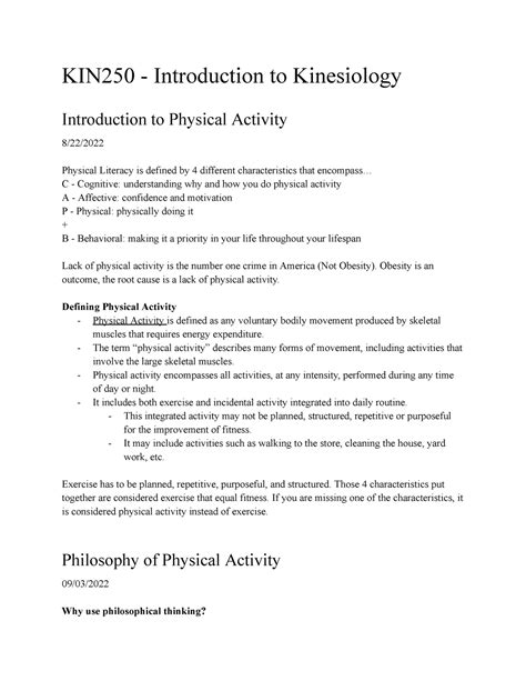 KIN250 - Introduction to Kinesiology - KIN250 - Introduction to ...