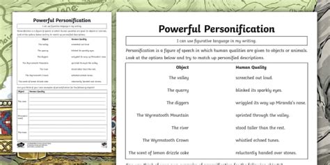 KS2 Powerful Personification Writing Worksheet / Worksheet (KS2 Fantasy ...