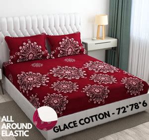 SHOPHOX 210 TC Cotton Double, King Printed Fitted (Elastic) Bedsheet ...