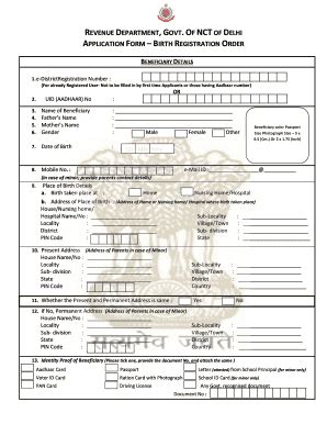2015 India DoR Application Form Birth Registration Order - Delhi City ...