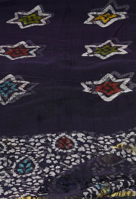 Casual Black Pure Kota Hand Block Wax Batik Printed Zari Piping Dupatta ...