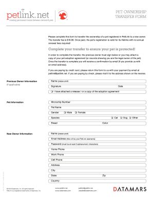 Printable Dog Transfer Of Ownership Form - Fill Online, Printable ...