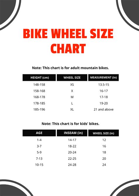 Free Bike Wheel Size Chart Template to Edit Online