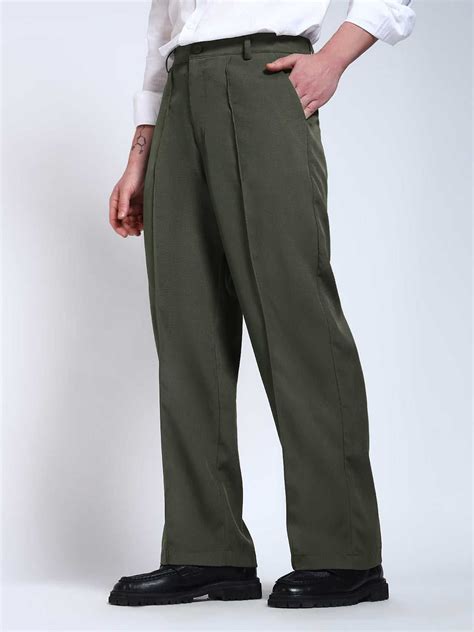 Olive Green Solid Pintuck Korean Pants – P E R C H