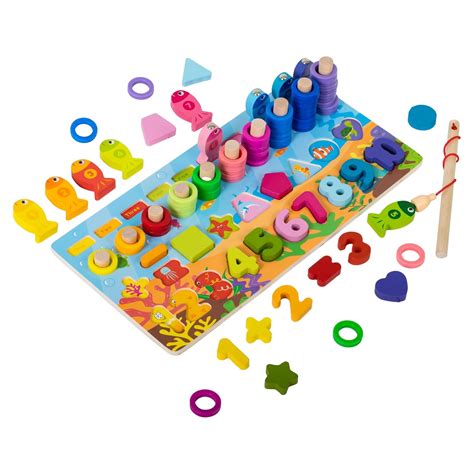 WISHKEY Wooden 6 in 1 Multifunctional Learning Board Puzzle, Numbers ...