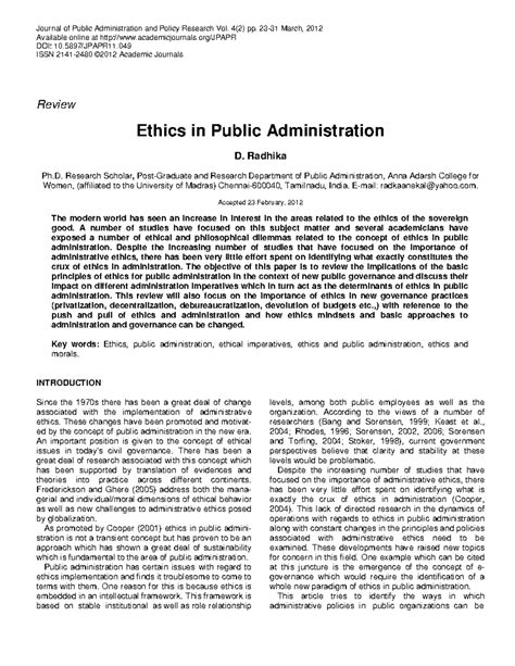 Ethics in Public Administration: A Review of Principles and Practices ...
