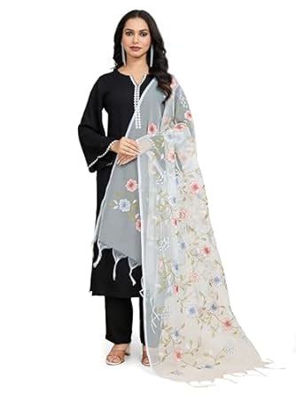 Buy HARI MADHAV DESIGN Women's Floral Design Hand Embroidered Banarasi ...