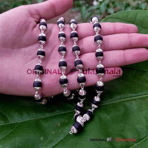 54+1 Beads Silver Caping Original Tulsi Beads Mala Black Color