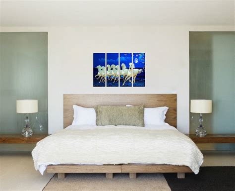 4 Panel Lucky 7 Running Horses Premium Canvas Painting - eCraftIndia Online