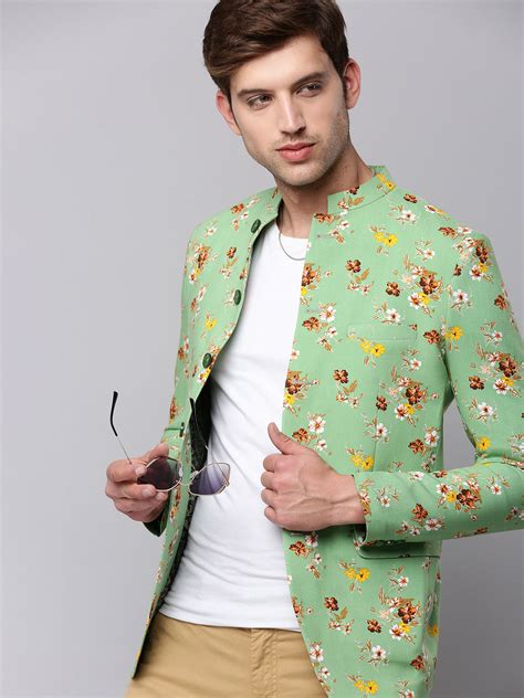 SHOWOFF Men Green Printed Blazer