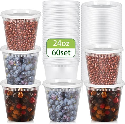 Amazon.com: Skylety 60 Sets 24 oz Plastic Deli Containers with Lids ...