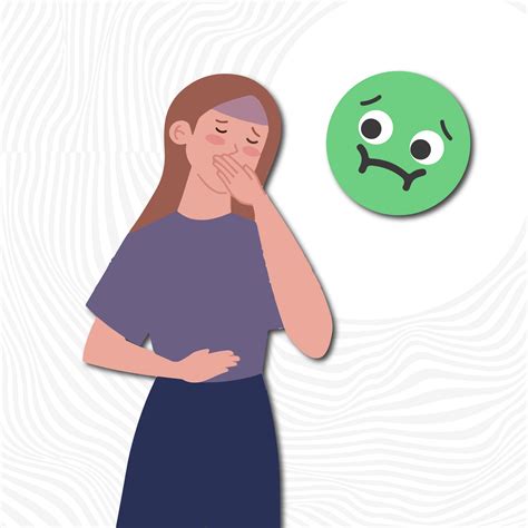 A young woman covering her mouth to suppress nausea.