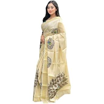Buy Womens Kerala kasavu Traditional Tissue Saree with Running Blouse ...