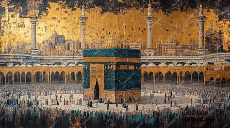 Realistic and Vibrant Depiction of the Kaaba Surrounded by Pilgrims ...