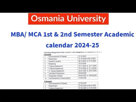 MBA 1st Year Academic calendar 2024-25 || OU MBA 1st & 2nd Semester ...