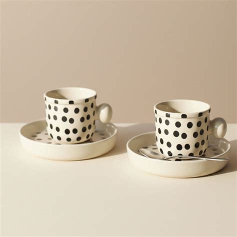 Ceramic Cup and Saucer Set – Polka Dots Tea & Coffee Set | del hogar