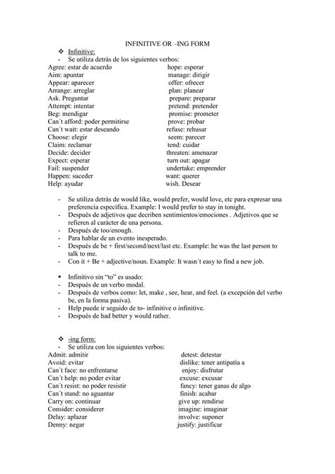 INFINITIVE OR ING FORM GRAMMAR AND EXERCISES | DOC