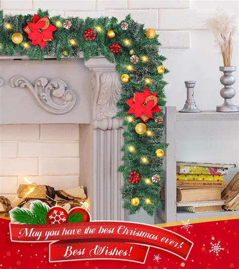 9ft Pre-Lit Christmas Garland with Lights, CINKSY Artificial Christmas ...