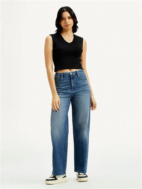 Women's Redloop Med Indigo Mile High Wide Leg Fit High Rise Jeans ...