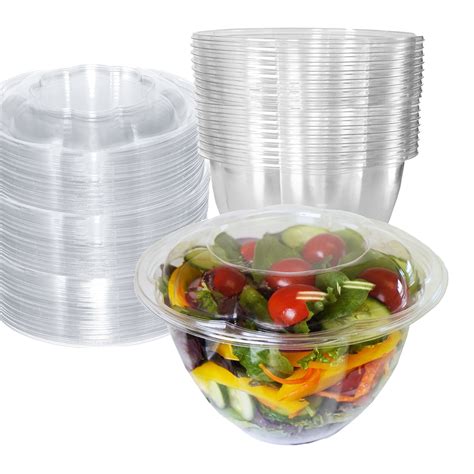 [100 PACK] 48oz Clear Disposable Salad Bowls with Lids - Clear Plastic ...
