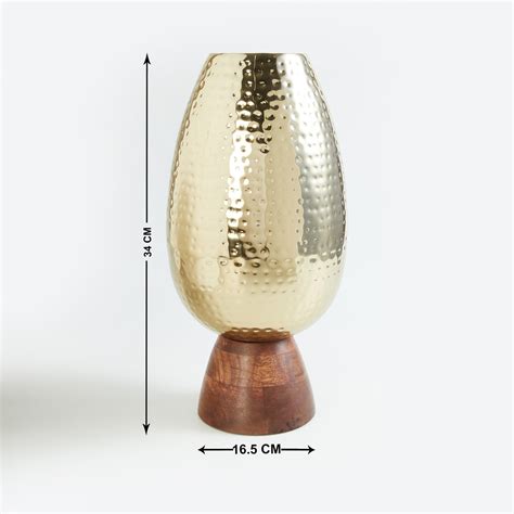 Buy Gold Rush Metal Hammered Vase with Wooden Base from Home Centre at ...