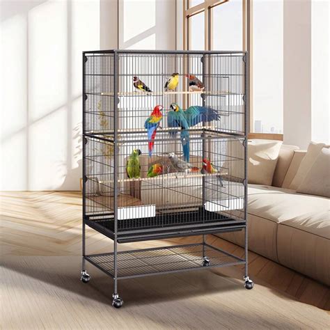 SKYSHALO 52in Standing Bird Cage, Carbon Steel Flight Bird Cage For ...
