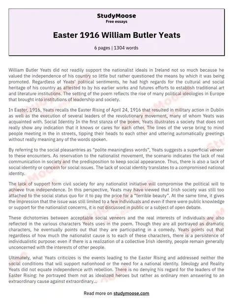 Easter 1916 William Butler Yeats Free Essay Example