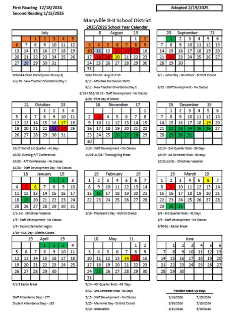 2025- 2026 District Calendar | Maryville Middle School