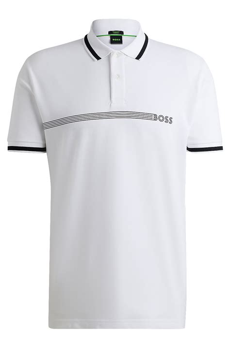 BOSS - Cotton-blend polo shirt with stripes and logo - White