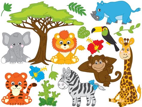 Jungle Animals Clipart - Digital Vector Safari Animals, African, Jungle ...