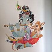 Buy Rawpockets 'Lord Krishna Flute Playing with Cow' Wall Sticker (PVC ...