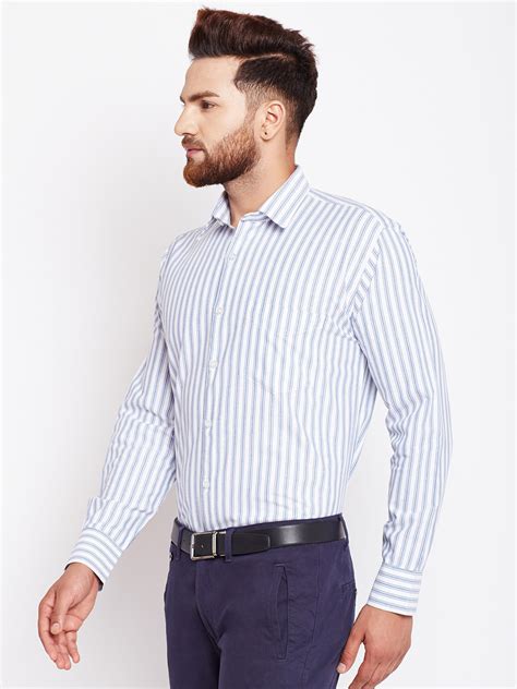 Men White Striped Pure Cotton Regular Fit Formal Shirt