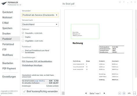 Grundlagen > Einzelaktionen > Postbrief / Internetmarke