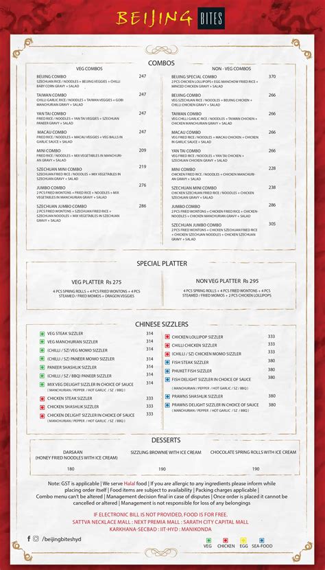 Menu at Beijing Bites Chinese restaurant, Hyderabad
